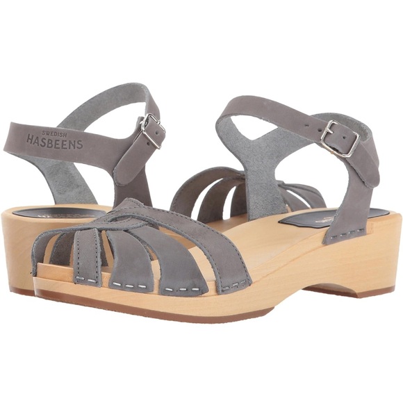 Swedish Hasbeens Gray Nubuck Debutant Low Sandal Clogs Shoes 38/7.5 Rare - Picture 1 of 8